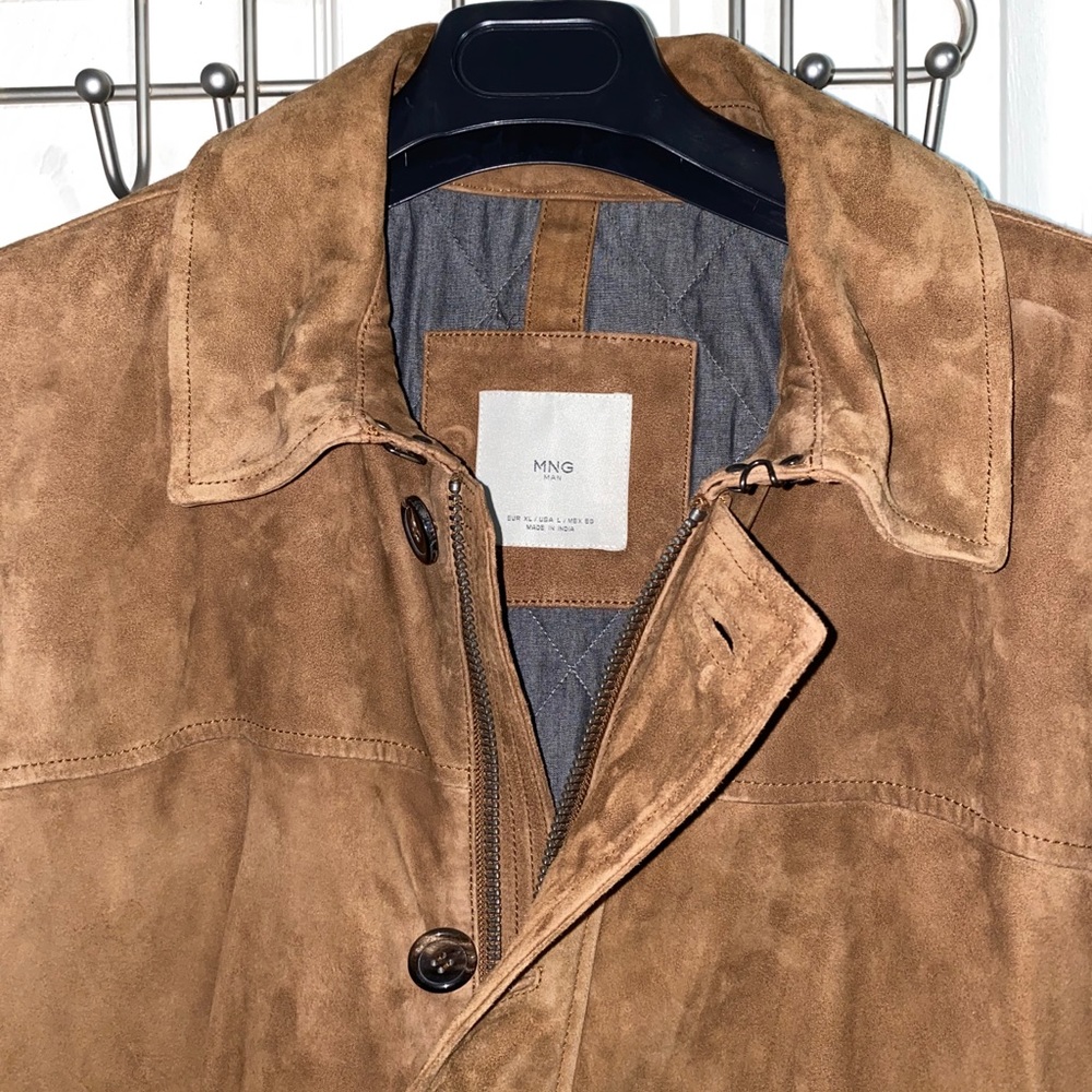 Mango Man Brown Suede Leather Aviator Jacket